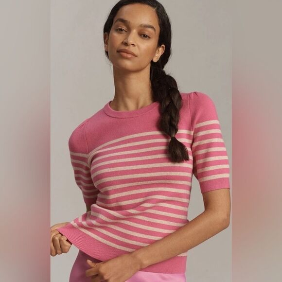 Anthropologie Maeve Womens Harmon Jacquard Striped Sweater Tee M NWOT Preppy - Picture 2 of 10